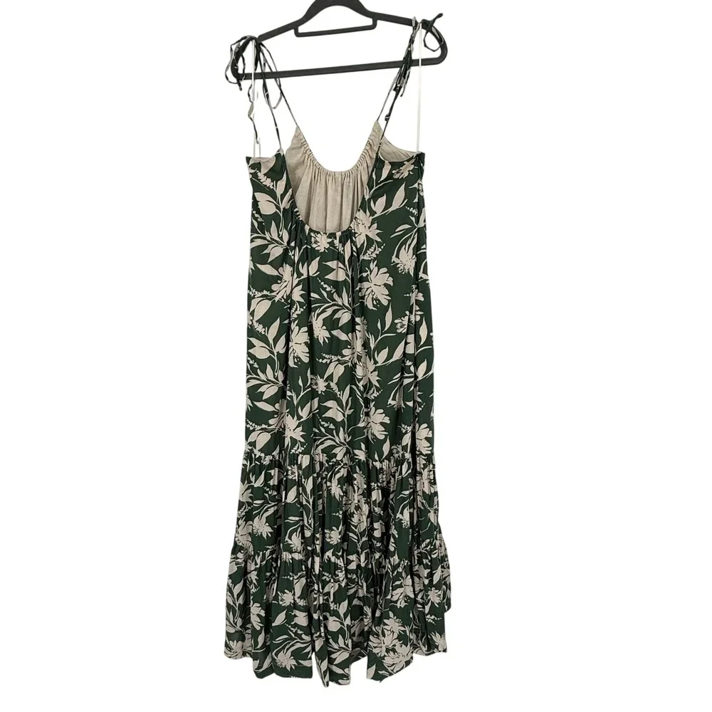 Abercrombie & Fitch Maxi Dress Womens LT Green Floral Excellent Tie Shoulder
